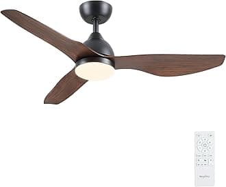 Newday 46” Black Wooden Ceiling Fan with Light and Remote, Stepless Dimmable LED, Quiet Reversible DC Motor, Sleep Mode, 3 Timer for Bedroom Living Room Basement Kitchen Terrace
