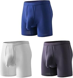 Men's Dual Pouch Underwear Short&Long Leg Bulge Boxer Briefs Separated Pouch Modal Trunks (US, Alpha, Large)
