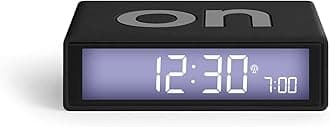 LexonFlip+ Digital Alarm Clock for bedrooms, Reversible On/Off Faces with Snooze Function, LCD Display & Touch Sensor Light, Battery Operated, Rubber - Black