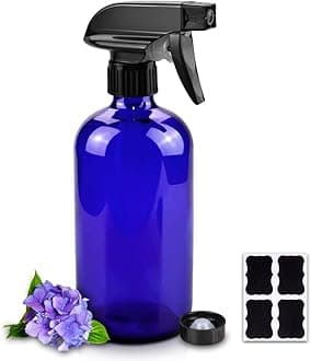 Worldgsb Glass Spray Bottles, 16oz Blue Glass Spray Bottles with Labels & Adjustable Nozzle, Reusable Containers for Cleaning, BBQ, Food, Plants, Alcohol, Essential Oils(1 Pack)