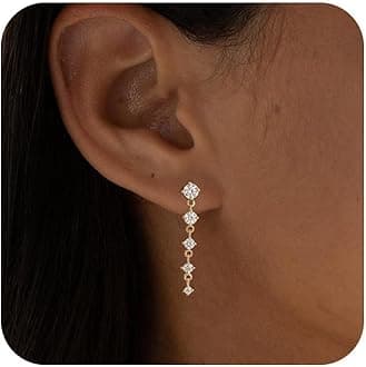 Gold Dangle Earrings for Women,Prom Jewelry Dainty Earring 14K Gold Plated Drop Earrings for Women Trendy Hypoallergenic CZ Dangling Earring