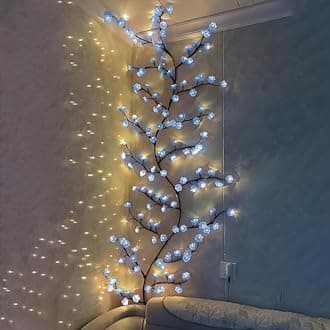Blue Cherry Blossom LED Lights for Wall, BomKra Blue Cherry Blossom Willow Vine Twig Indoor Room Decor Gift,Flexible DIY Design,96 LED 8 Modes,for Party, Living Room, Wall Decorations (71inch)