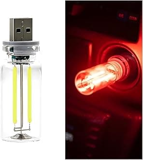 USB LED Car Atmosphere Light, Mini Vehicle Ambient Interface Charging Lighting Bottle, Portable Automotive Night Lamp Decoration Accessories, Universal for SUV, Sedan, Truck (Red)