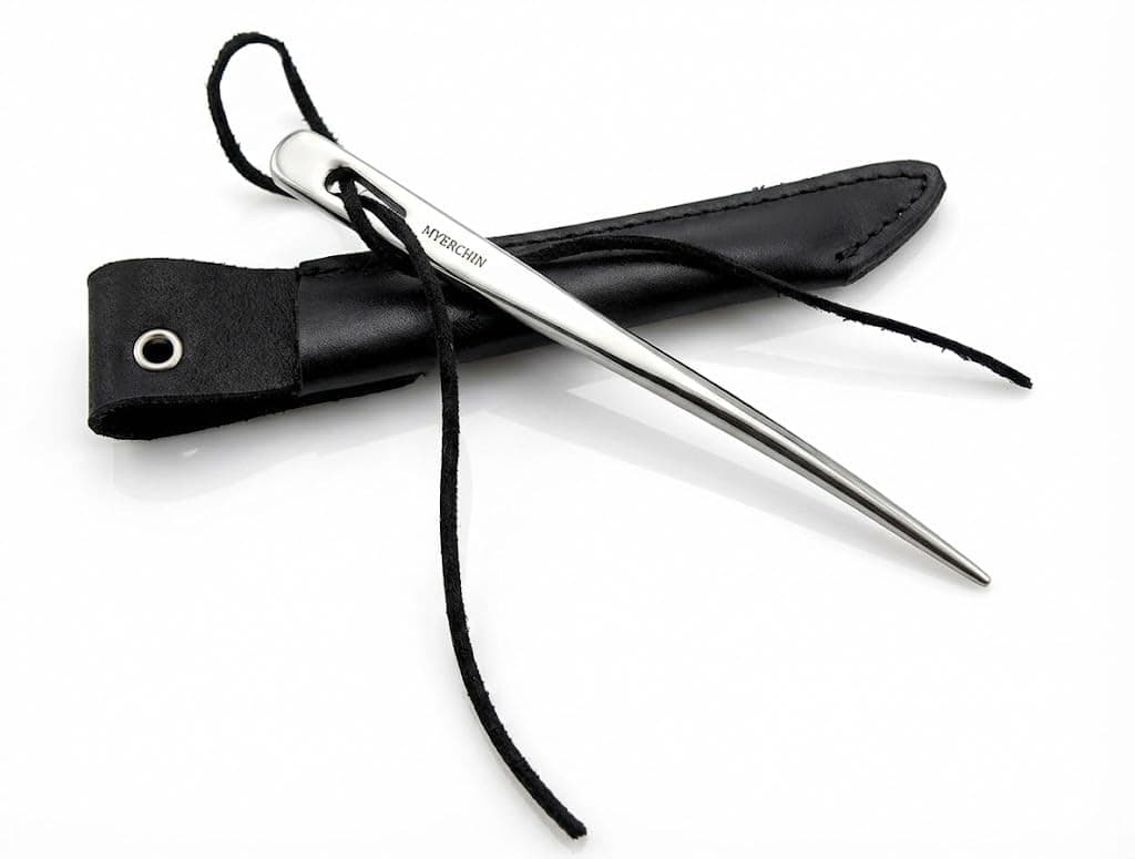 A009 Professional Marine Marlinspike - Solid Stainless Steel Splicing Tool with Genuine Leather Sheath & Bonus Lanyard Strap - 6.65"