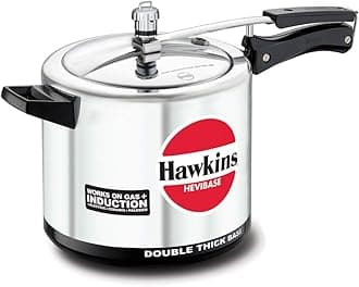 Hawkins Aluminium 6.5 Litre Hevibase Pressure Cooker, Induction Inner Lid Cooker, Silver (IH65)