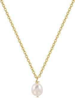 Pearl Necklaces for Women, Dainty Gold Necklace 14k Gold Plated Single Pearl Necklace Simple Pearl Choker Necklaces for Women Trendy Cute Gold Necklace Jewelry for Women