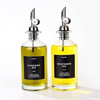 Molimoli Oil and Vinegar Dispenser with Metal Pour Spout, Weighted Pourer, Glass Bottle Dispenser for Kitchen, Olive Oil Cruet, Glass Olive Oil Bottle |350ml, Set of 2