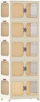 5 Layer Storage Cabinet with Doors, Stackable Plastic Storage Bins with Lid and Wheels, Durable and Spacious Multi-Purpose Cabinet for Home, Office, or Kitchen (White, 53x32x144cm)