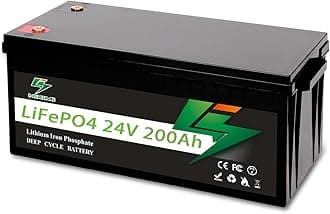 24V 200Ah LiFePO4 Lithium Battery, Lithium Iron Phosphate Rechargeable Battery with 200A BMS For Solar Systems, RV, Boats, Camping, Camping, UPS Power Supply