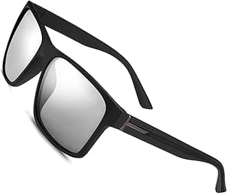 Polarized Sunglasses for Men Women Driving Fishing Mens Sunglasses Rectangular Vintage Sun Glasses, 7-silver Lens/Matte Black Frame, One size