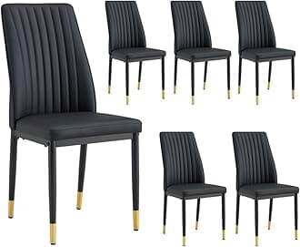 Black Metal Chairs,Modern Dining Chairs Set of 6 with Pu Leather and Chrome Leg High Back Sillas para Comedor for Dining Living Room,Kitchen(Black-6)