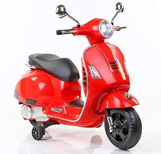 Electric Ride-On Scooter for Kids Ages 2 to 4 | 12V Rechargeable Battery Vespa | Easy Foot Accelerator | Safe & Sturdy Design (Red)