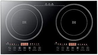 Black Crystal Panel Induction Cooker 110V Black Electric Hot Plate Stove Countertop Double Burner Dual Countertop Electric Cooktop 1200W with 8 Gear Firepower Induction Stove Cooker For Griddle, Pan