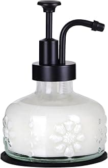Glass Soap Dispenser for Kitchen and Bathroom Countertop, Smooth Action Pump Refillable Wash Hand Liquid, Dish Detergent, Farmhouse Style with Cylindrical Shape Shampoo Lotion Pump