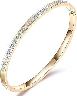 Shining Diva Fashion 18K Gold Plated Stainless Steel Openable Crystal Bracelet | Cuff Bangle | Friendship Couple Wedding Gifts for Mother Sister Wife Girlfriend | Anti Tarnish Jewellery