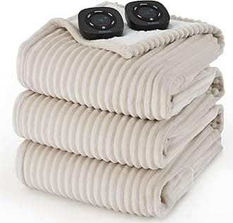 Bedsure GentleSoft Electric Blanket King Size - Soft Ribbed Flannel Heated Blanket with Dual Control, Heating with 10 Heat Settings & 10 Time Settings, 8 hrs Timer Auto Shut Off (90x100 inches, Cream)