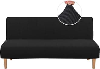 H.VERSAILTEX Armless Futon Cover Stretch Sofa Bed Slipcover Protector Elastic Feature Rich Textured High Spandex Small Checks Jacquard Fabric Futon Cover, Machine Washable, Black