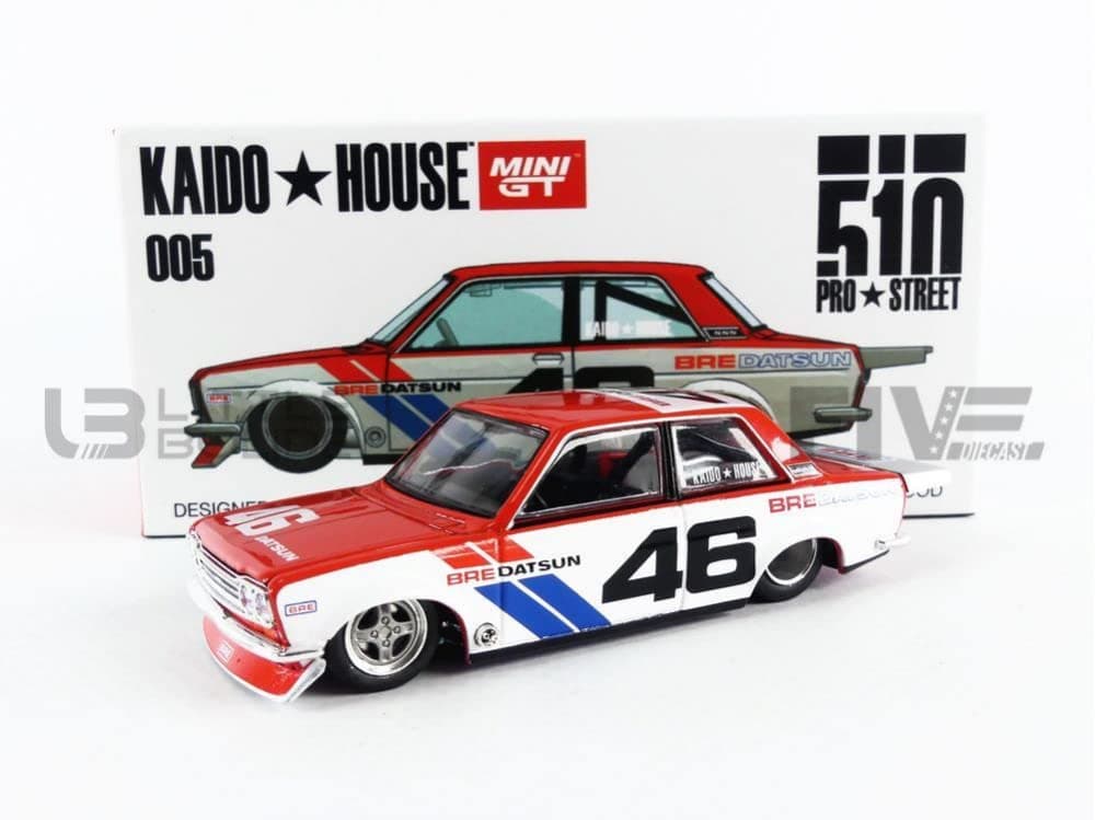 TSM Model Datsun 510 Pro Street Version 1#46 BRE Red and White (Designed by Jun Imai) Kaido House 1/64 Diecast Model Car by True Scale Miniatures KHMG005