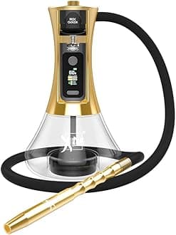 Xtra Electronic Shisha - Portable Electric Hookah Set with Hose, Pipe, Mouthpiece, Pod, Coils, Cleaning Tools, Carrying Case, Rechargeable Battery - Easy Assembly, No Coal Needed - (Gold)