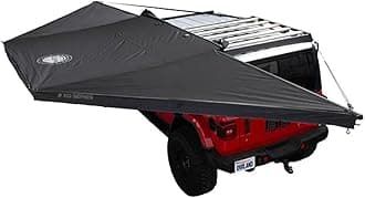 Overland Vehicle Systems 19609927 XD Nomadic 180 Degree Awning Universal with Integrated LED Lights and Black Out | 88 Sq Ft of Coverage | Black Fabric and Travel Bag Included | Weather-Resistant