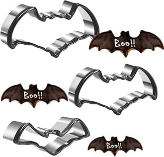 Crethinkaty Halloween Cookie Cutter, 3 Pieces Bat Shape Stainless Steel Cookie Cutter Set for Halloween DIY Fondant Biscuit