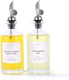 Oil and Vinegar Dispenser with Metal Pour Spout, Weighted Pourer, Glass Bottle Dispenser for Kitchen, Olive Oil Cruet, Glass Olive Olive Bottle, Set of 2 (Sliver)