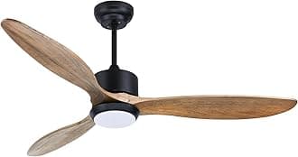Ovlaim 52 Inch Ceiling Fan with Dimmable LED Light, DC Motor 3 Blade Solid Wood Propeller Smart Ceiling Fans with Remote Control for Living Room, Bedroom, Natural