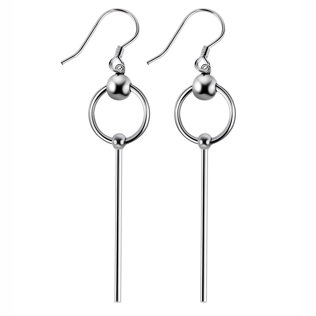 925 Sterling Silver Bead with Long Line Bar Dangle Earrings