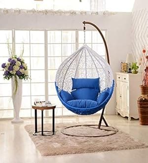 Blissful Backyards India Single Seater Swing Chair with Stand & Cushion Outdoor Indoor Balcony Garden Patio,Powder Coated Frame,UV Protected Wicker,Premium Cushion AF_in_007