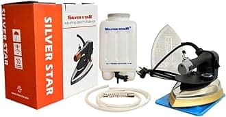 Gemsy Silver Star steam iron1800W, 220V Industrial Steam with Teflon Shoes Es-300L, 4.0 L Water-Tank (Gold)