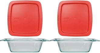 Pyrex Easy Grab 4-Piece Glass Baking Dish Set with Lids, 2-Qt Glass Bakeware Set, Non-Toxic, BPA-Free Lids, Tempered Glass Nesting Bakeware Set