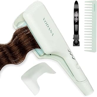 VodanaProfessional Triple Flow Ceramic Hair Waver - Easy Beach Waves with Embedded Double Barrel Wave Iron. Experience Instant Heat, Long-Lasting Performance (1.6 inch, Soft Mint)