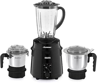 Sujata Supermix Mixer Grinder | 900 Watts Double Ball Bearing Motor | 22000 RPM | Non-Stop 90 Mins Running | 3 Jars including 1750ml Blender, 1000ml Grinder, 500ml Chutney Jar | Black