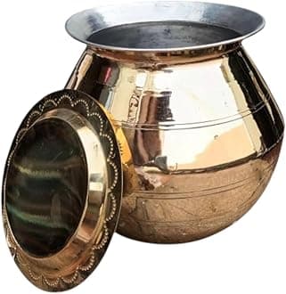 Brass Pongal Pot With Lid | Handi | Cooking Pot | Panai | Gundu | Cooker | Multipurpose Aandi (2 Litre)