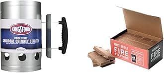 Heavy Duty Deluxe Charcoal Chimney Starter and Masterbuilt 48 Count Fire Starters Charcoal Grill Bundle