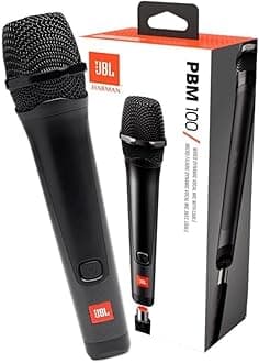JBL PBM100 Wired Dynamic Vocal Microphone with 6.3 to 3.5 mm Plug-In Adapter Cable and Cardioid Polar Pattern, Black