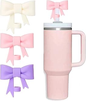 Bow Straw Cover Topper for Stanley Cup,Silicone Straws Toppers for Tumbler with Handle 40oz,Cute 10mm/0.4in Covers Cap,Dust-Proof Reusable Lids for Stanleys Cups Accessories,Pink