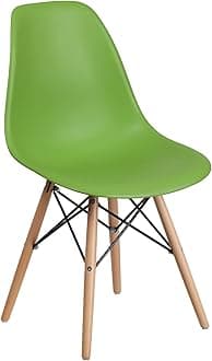 Flash Furniture Elon Series Green Plastic Chair with Wooden Legs, 22.5"D x 18.25"W x 31.5"H