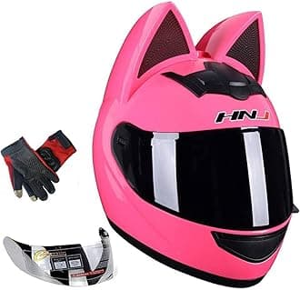 Cat Ear Motorcycle Helmet,Men and Women Cool Cute Cat Full Face Helmet,DOT/FMVSS-218 Certification Standard,Suitable for All Seasons