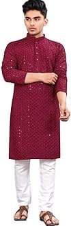 Trustous Men's Indian Ethnic Wear Straight Lucknowi Kurta