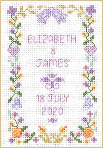 Lifetime Samplers Mini Wedding Sampler - Complete Cross Stitch kit on 14 aida with Clear Colour Chart, Great for Beginners