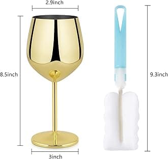 Lifecapido Stainless Steel Wine Glasses Set of 4, 18oz Stainless Steel Wine Goblets, Stemmed Metal Wine Glasses with Cup Brush for Party Office Wedding Anniversary, Great for Red White Wine (Gold)