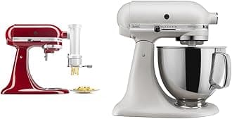 KitchenAid KSMPEXTA Gourmet Pasta Press Attachment with 6 Interchangeable Pasta Plates, White & Artisan Series 5-Quart Tilt-Head Stand Mixer - KSM150PS, Milkshake