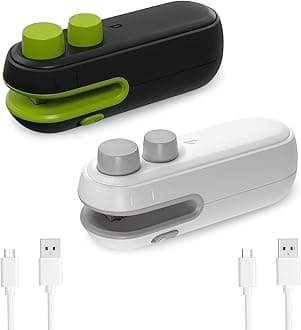 Brifit Mini Bag Sealer, [Newest] USB Rechargeable Heat Sealer, 2 in 1 Heat Cutter & Sealer, Handy Chip Bag Resealer, Kitchen Gadget for Snack Cookies Plastic Bags Foods Storage (Black&White-2 Pack)