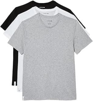 LacosteMen's 100% Cotton Regular Fit Crew Neck Undershirt, 3-Pack