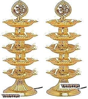 5 Layer Electric Diya Deepak Light Pooja Diya LED Light Mandir Diya for Home Temple Decor Electric Diya (Pack of 2)-Plastic -V489