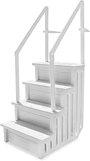 XtremepowerUS Pool Ladder 48" to 54" Above Ground Pool Step to Deck Step Ladder 4-Step Handle Slip Prevent, White
