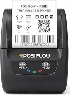POSIFLOW Bluetooth Label Printer with 203 DPI direct thermal printing, USB+Bluetooth connectivity, Android & Windows compatible. Includes 500 labels. Ideal for shipping, retail, and inventory use. (TagPro)
