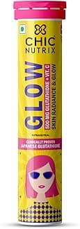 – Chicnutrix Glow Glutathione Tablets with Vitamin C |Japanese Glutathione 500mg For Radiant, Even-Toned and Glowing Skin | Sugar-Free| Strawberry Lemon Flavor| 20 Effervescent Tablets