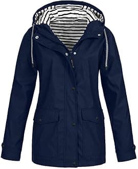 Womens Long Waterproof Jacket Hooded Women Rain Raincoat Solid Hooded Jacket Windproof Outdoor Coat Plus Women's Coat Womens Fleece Zip up Jacket